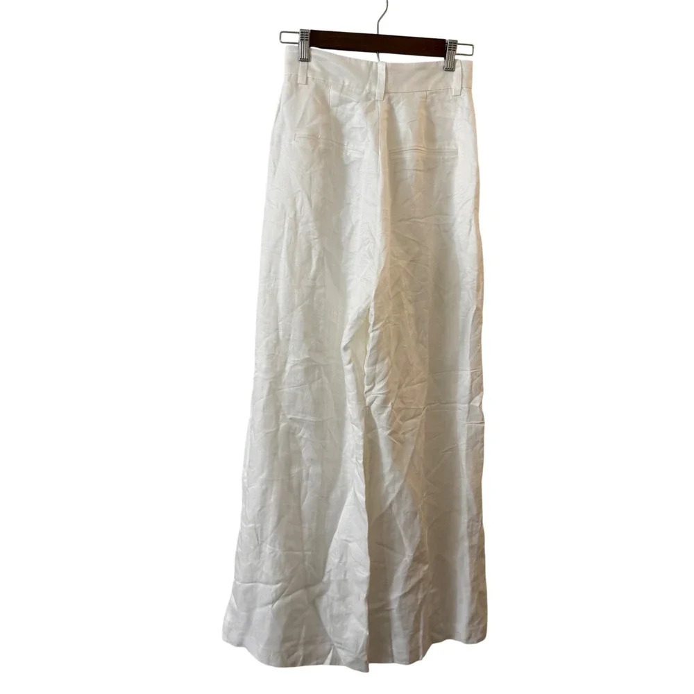 ANINE BING Lou pleated woven wide-leg pants Ivory‎ white Linen Blend size 2 NWT
